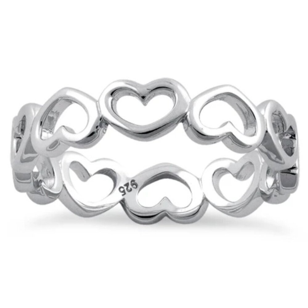 925 STERLING SILVER Hearts Eternity Band Ring Thumb Ring - Picture 12 of 16